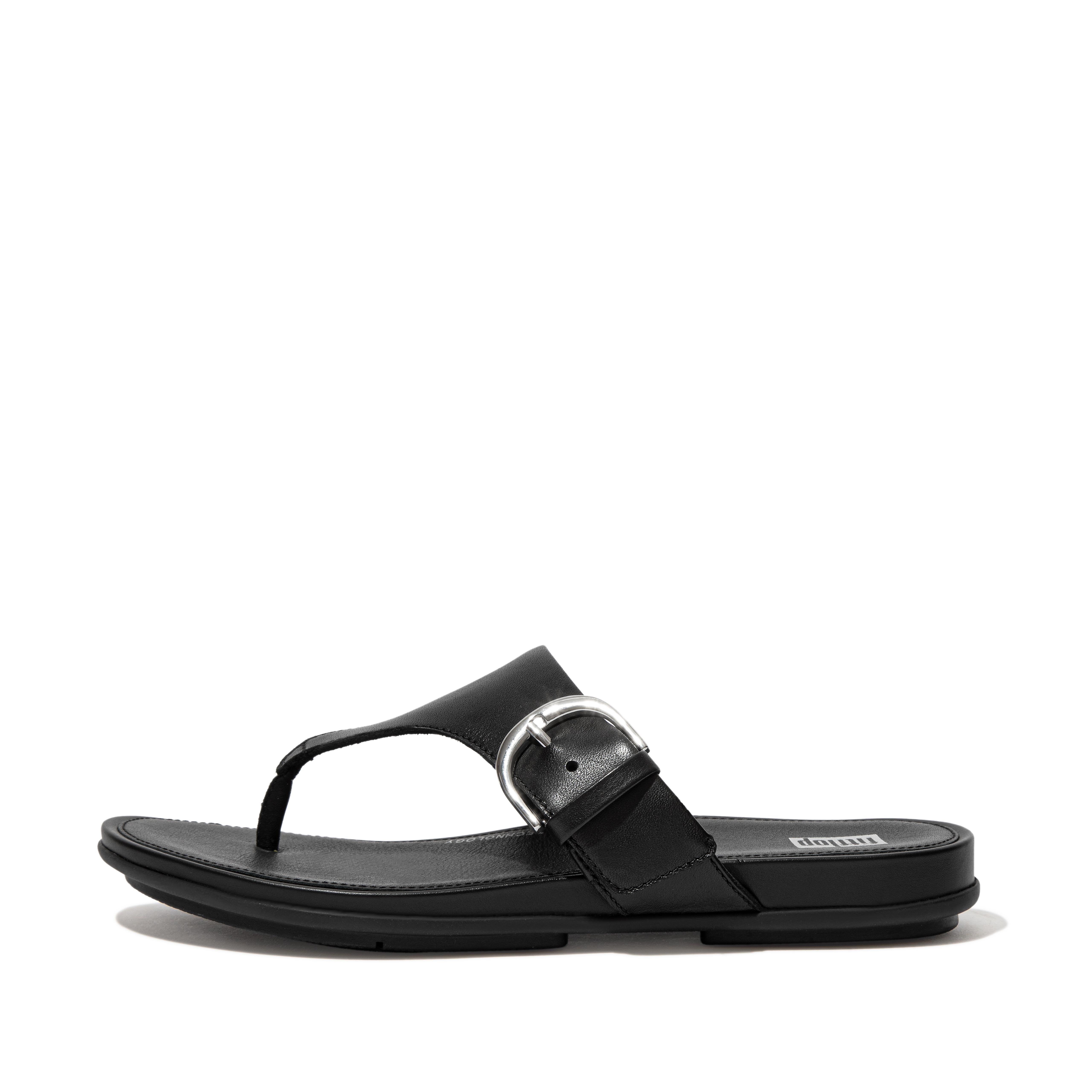 Fitflop Skinnsandaler Med Tåstolper Med Spenne, Helt Svarte