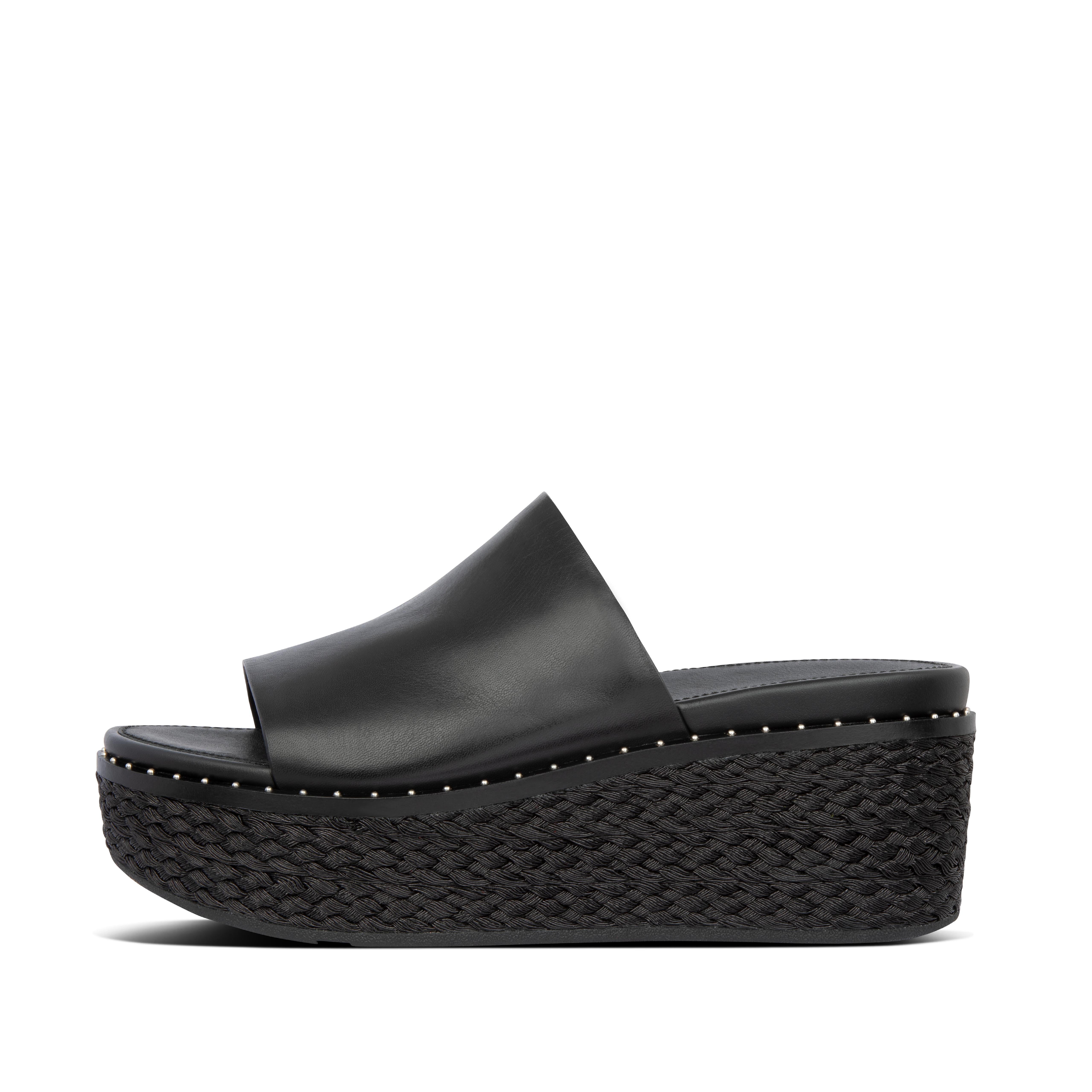 Fitflop Espadrille Skinn Wedge Slides Svart