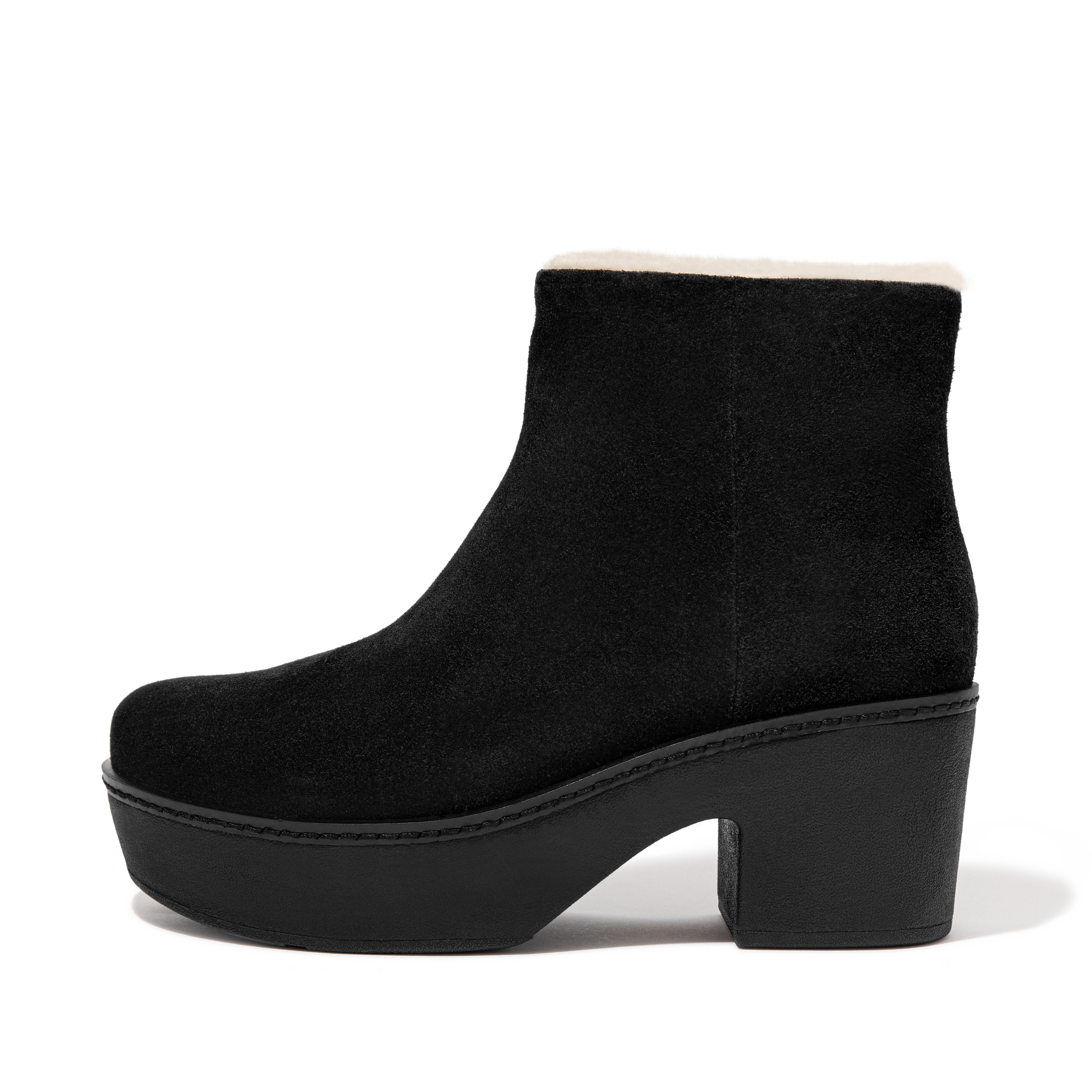 Fitflop Ankelstøvletter Med Shearling-fôret Semsket Skinn, Helt Svart