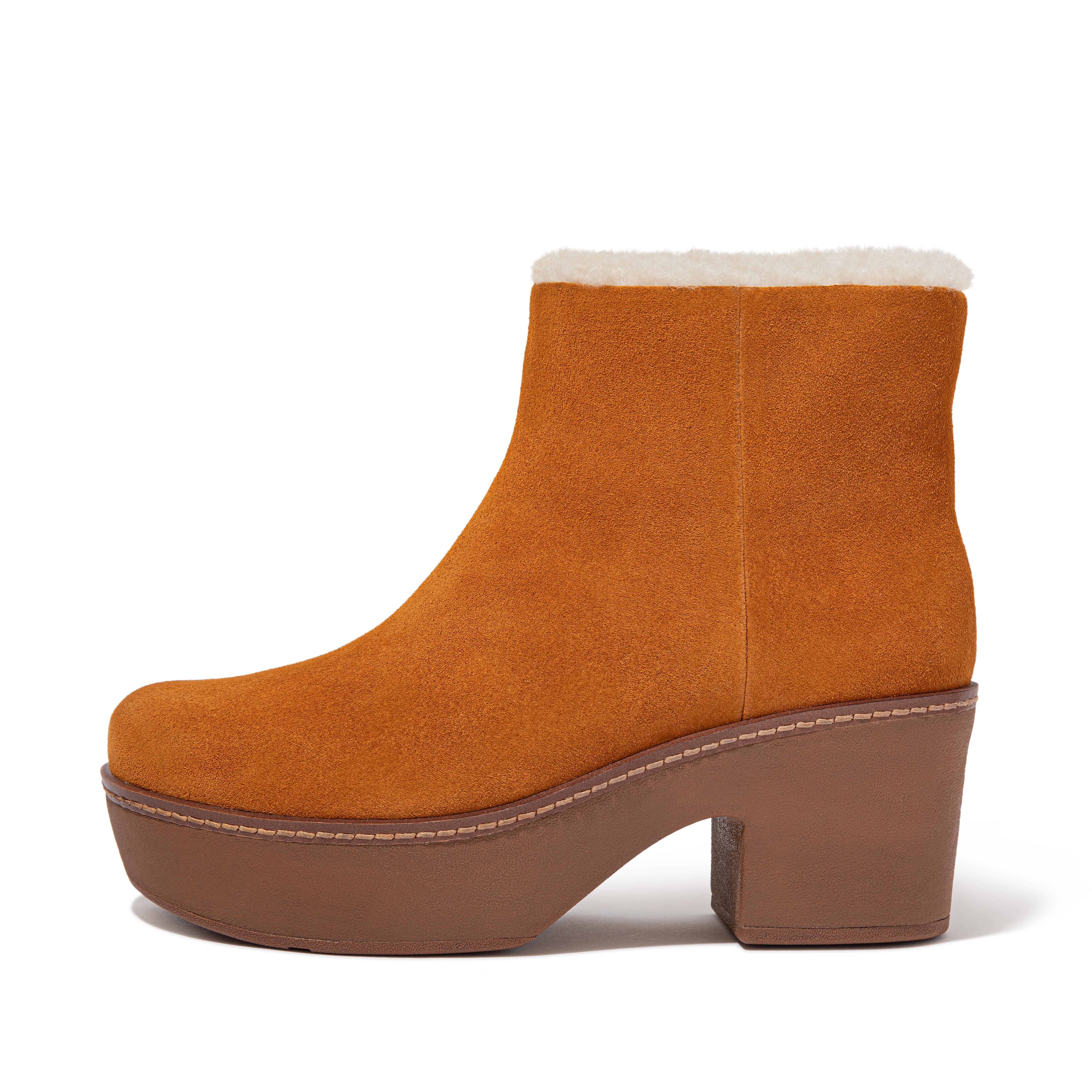 Fitflop Shearling-fôret Semsket Plattformankelstøvletter Lett Brun