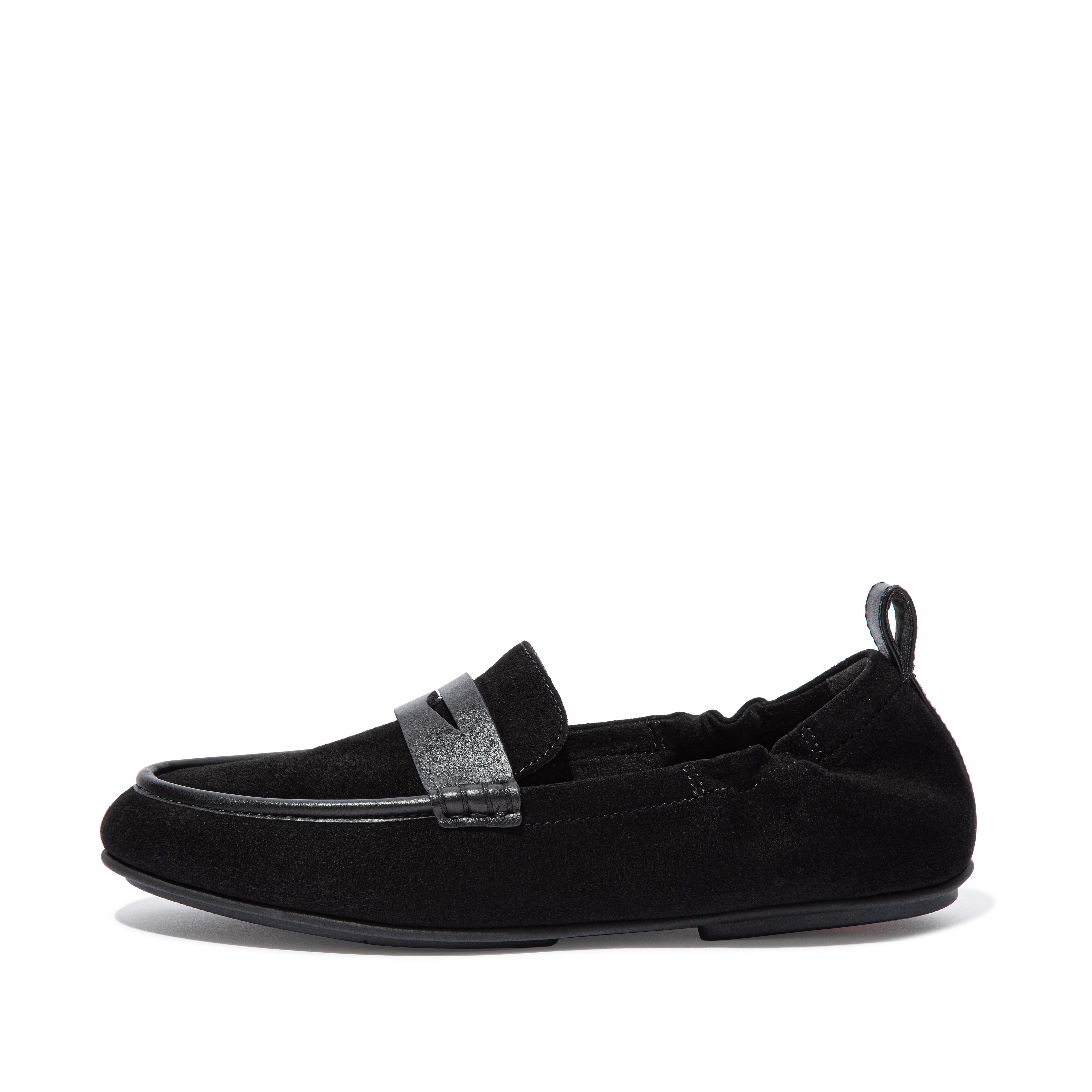 Fitflop Penny Loafers I Semsket Skinn Helt Svart