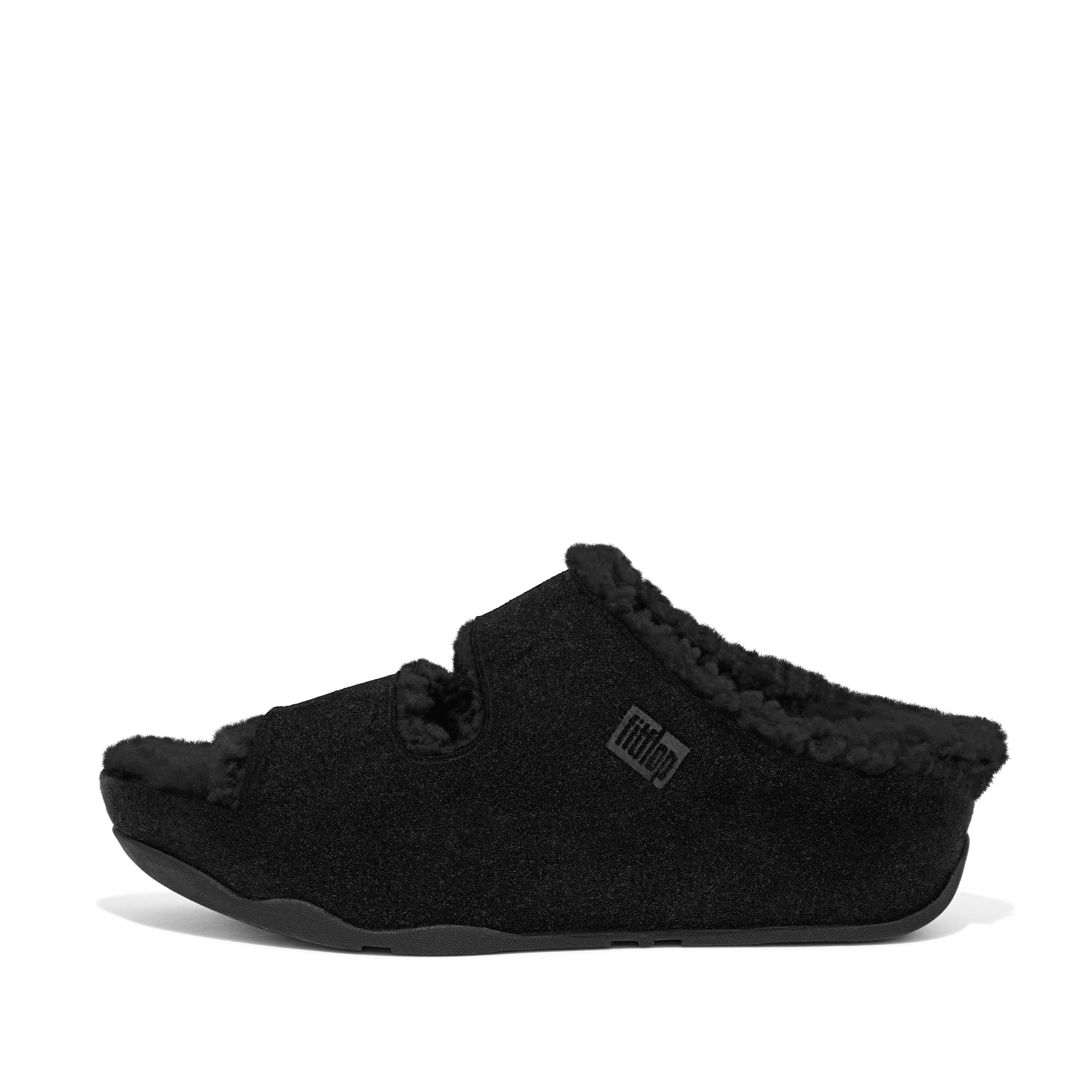 Fitflop To-stavs Shearling-fôret Semsket Skinn, Helt Svart