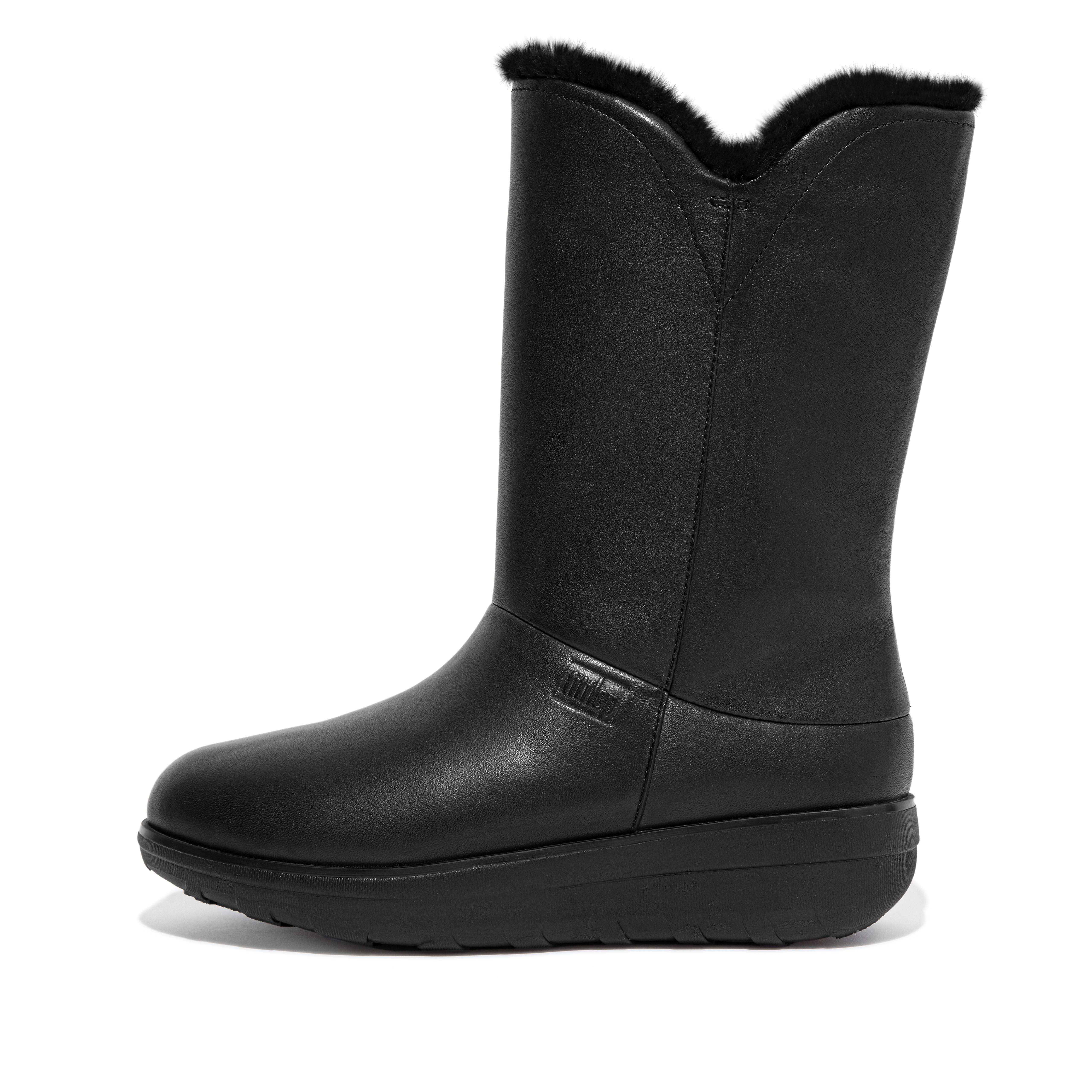 Fitflop Vanntette Shearling Kalvesøvler Helt Svarte